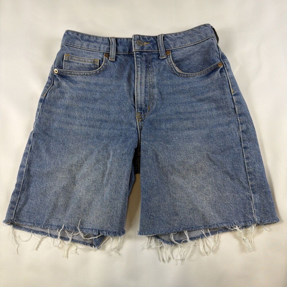 H&M Blue Cutoff Denim Shorts Size 4 - Frayed Hem 7” Inseam - Boho Summer Style